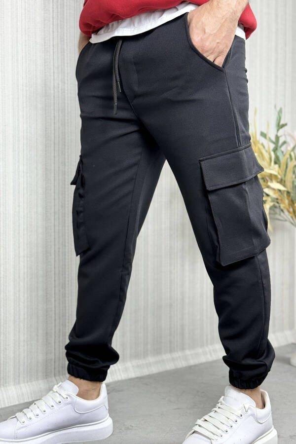 Men Cargo Pocket Black Jogger Pants - 9