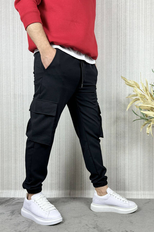 Men Cargo Pocket Black Jogger Pants - 11