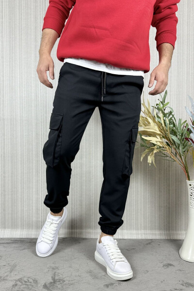 Men Cargo Pocket Black Jogger Pants - 13