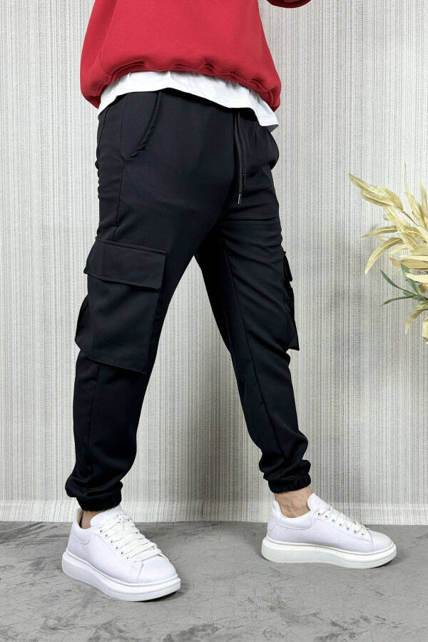 Men Cargo Pocket Black Jogger Pants - 15