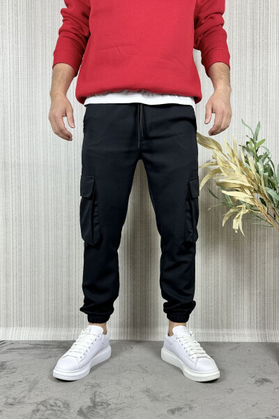 Men Cargo Pocket Black Jogger Pants - 16