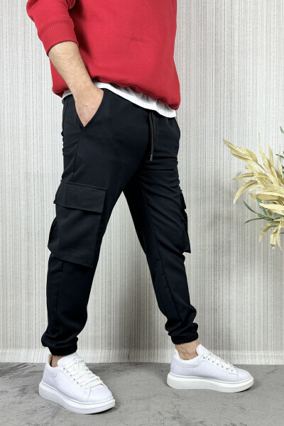 Men Cargo Pocket Black Jogger Pants - 3