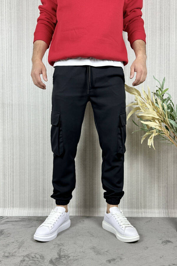 Men Cargo Pocket Black Jogger Pants - 8