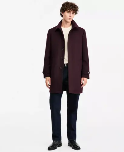 Men Classic Fit Car Coat - Burgundy - 1