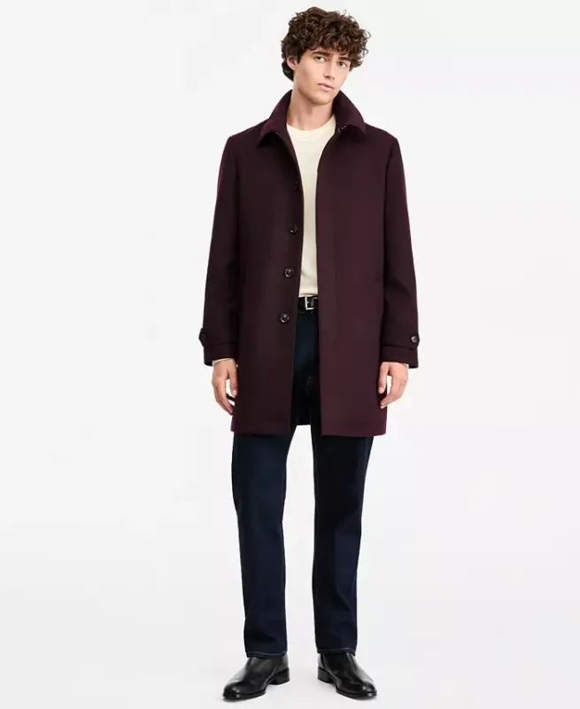 Men Classic Fit Car Coat - Burgundy - TOMMY HILFIGER