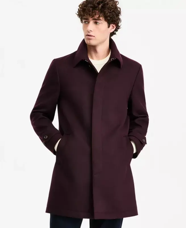 Men Classic Fit Car Coat - Burgundy - 2