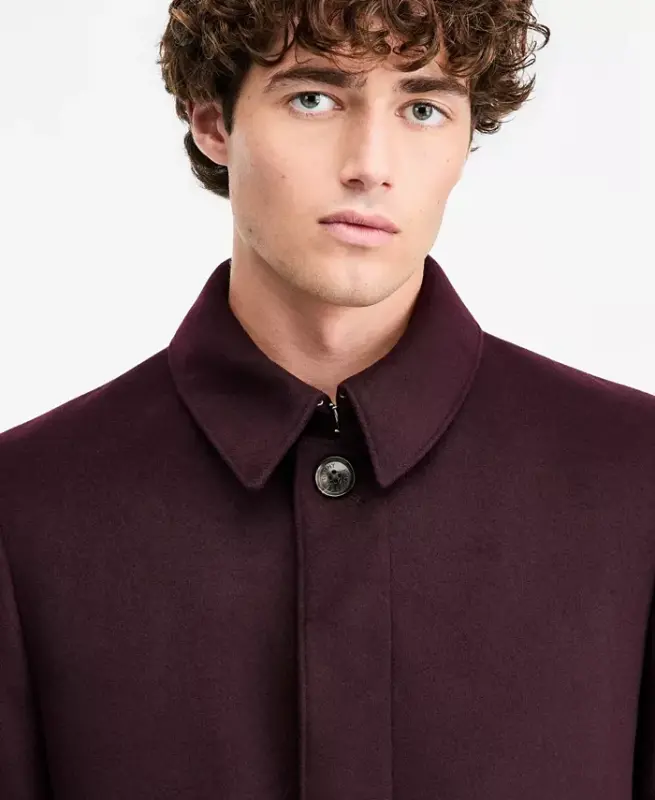 Men Classic Fit Car Coat - Burgundy - 3