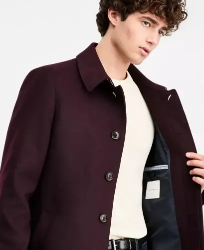 Men Classic Fit Car Coat - Burgundy - 4
