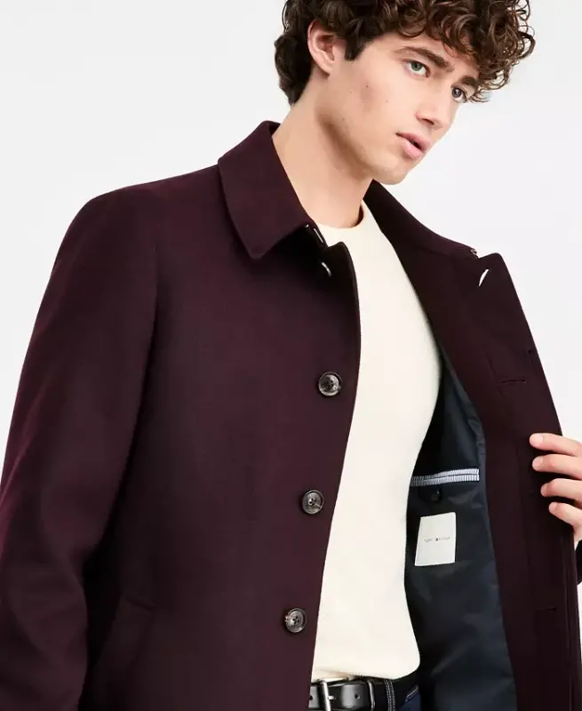 Men Classic Fit Car Coat - Burgundy - 4