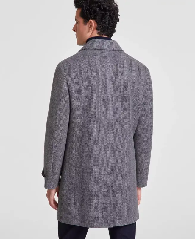 Men Classic Fit Car Coat - Charcoal Herringbone - 2