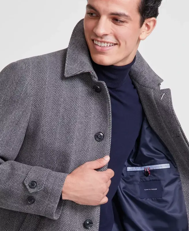 Men Classic Fit Car Coat - Charcoal Herringbone - 3