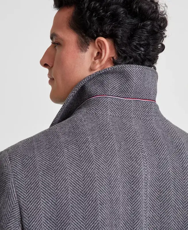 Men Classic Fit Car Coat - Charcoal Herringbone - 4