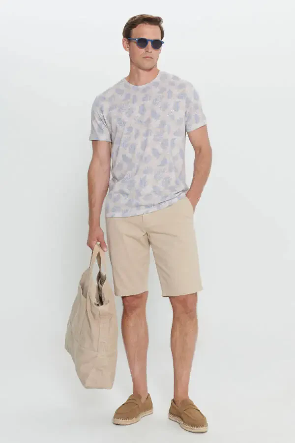 Men Ecru Melange Slim Fit Narrow Cut Crew Neck - 2