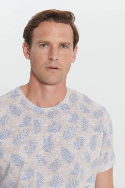 Men Ecru Melange Slim Fit Narrow Cut Crew Neck - 3