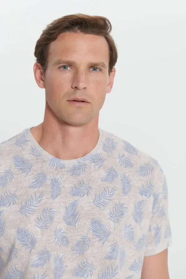 Men Ecru Melange Slim Fit Narrow Cut Crew Neck - 3