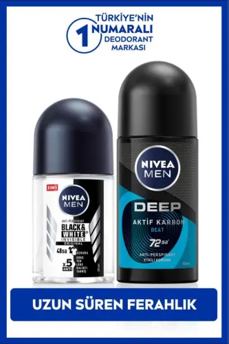 Men Erkaklar uchun roll-on dezodorant Deep Beat 50ml va Mini Roll-on Black&white Original 25ml - NIVEA (1)