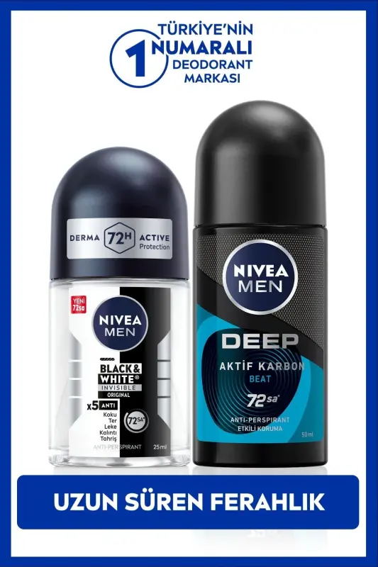 Men Erkaklar uchun roll-on dezodorant Deep Beat 50ml va Mini Roll-on Black&white Original 25ml - NIVEA