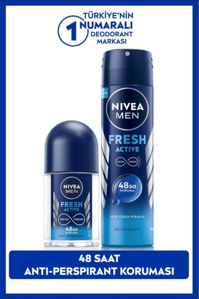 MEN Erkaklar uchun Sprey Deodorant Fresh Active 150ml, Mini Roll-on Fresh Active 25ml, 48 soat Ter Himoyasi - 1