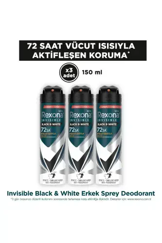 Men Erkaklar uchun Sprey Deodorant Ko'rinmas Qora & Oq 72 Soat Uzluksiz Yuqori Himoya 150 ml X3 - 1