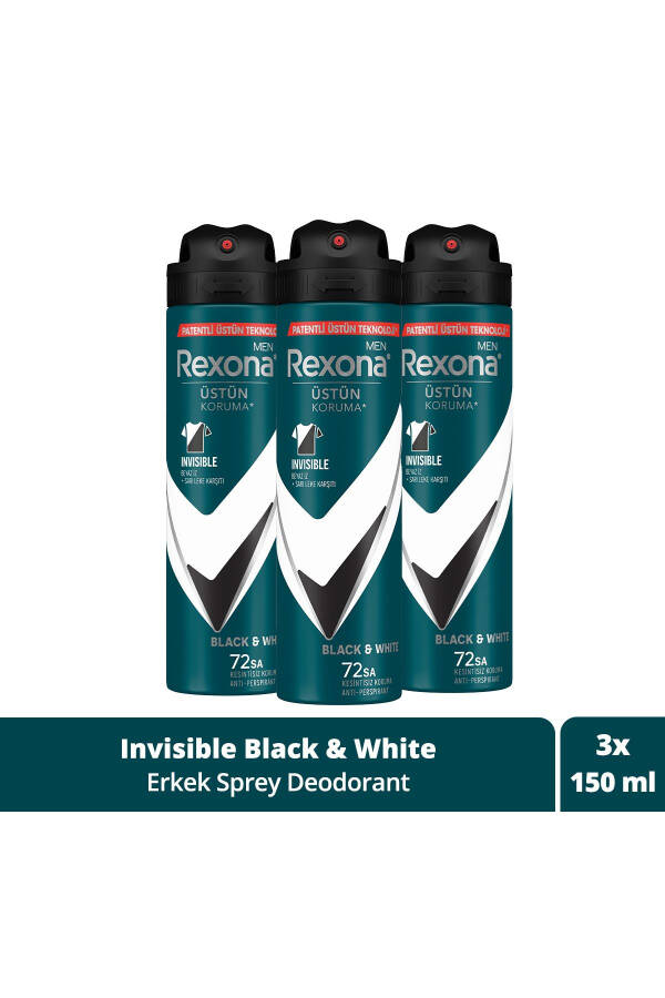 Men Erkaklar uchun Sprey Deodorant Ko'rinmas Qora & Oq 72 Soat Uzluksiz Yuqori Himoya 150 ml X3 - 17