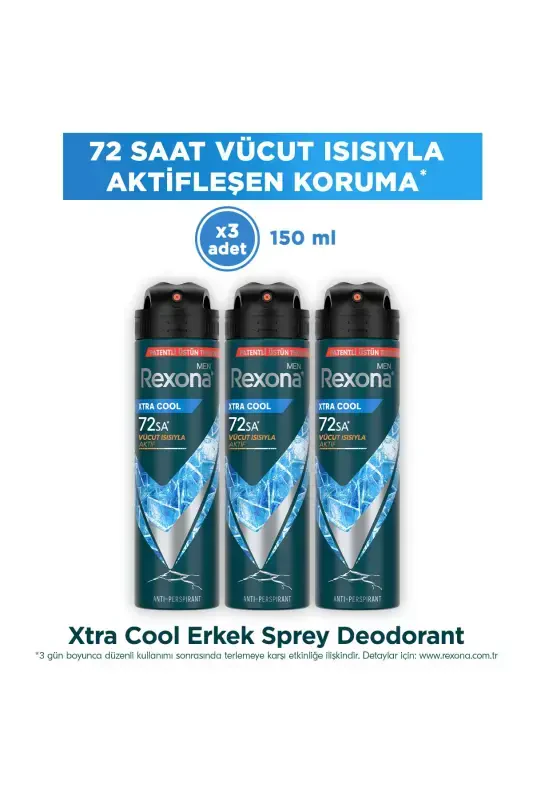 Men Erkaklar uchun Sprey Deodorant Xtra Cool 72 soat uzluksiz ustun himoya 150 ml X3 - 1
