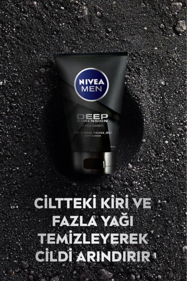 MEN Erkaklar uchun yuz va soqol tozalash jeli Deep Dimension 100ml, terini tozalaydigan, faol uglerod - 8