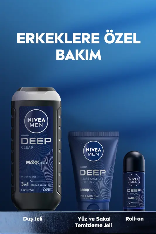 MEN Erkaklar uchun yuz va soqol tozalash jeli Deep Dimension 100ml, terini tozalaydigan, faol uglerod - 7