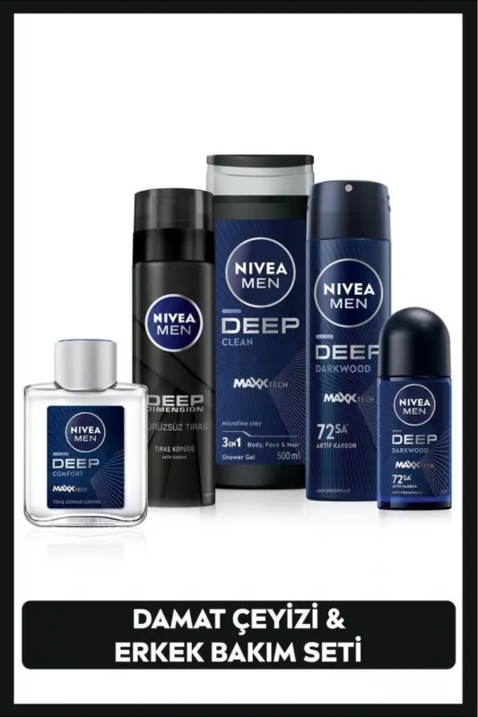 MEN Erkek Damat Çeyiz Seti, Duş Jeli 500ml, Deodorant 150ml, Roll-on 50ml, Tıraş Köpüğü, Losyon100ml - 1