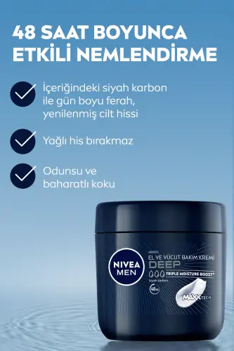 MEN Erkek Deep El ve Vücut Bakım Kremi 400ml, 48 Saat Nemlendirici, Yapışkan His Bırakmaz - 4