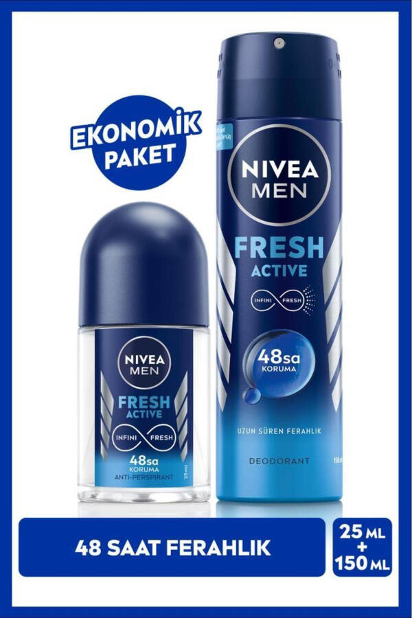 MEN Erkek Sprey Deodorant Fresh Active 150ml, Mini Roll-on Fresh Active 25ml, 48 Saat Ter Koruması - 1