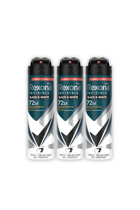 Men Erkek Sprey Deodorant Invisible Black & White 72 Saat Kesintisiz Üstün Koruma 150 ml x3 - 2