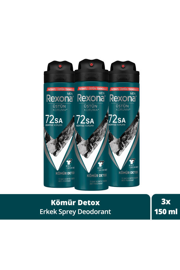 Men Erkek Sprey Deodorant Ko'mir Detox 72 soat uzluksiz ustun himoya 150 ml X3 - 17