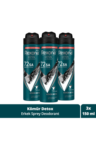 Men Erkek Sprey Deodorant Kömür Detox 72 Saat Kesintisiz Üstün Koruma 150 ml X3 - 17