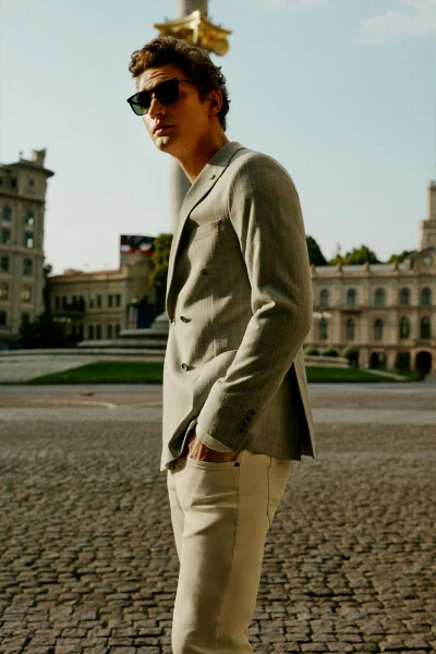 Men Gray-Beige Slim Fit Narrow Cut Swallow Collar Flo - ALTINYILDIZ CLASSICS (1)