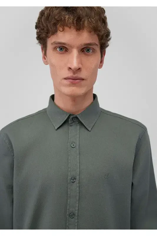 Men Green M0211091-85370 Honeycomb Fabric Shirt - 1