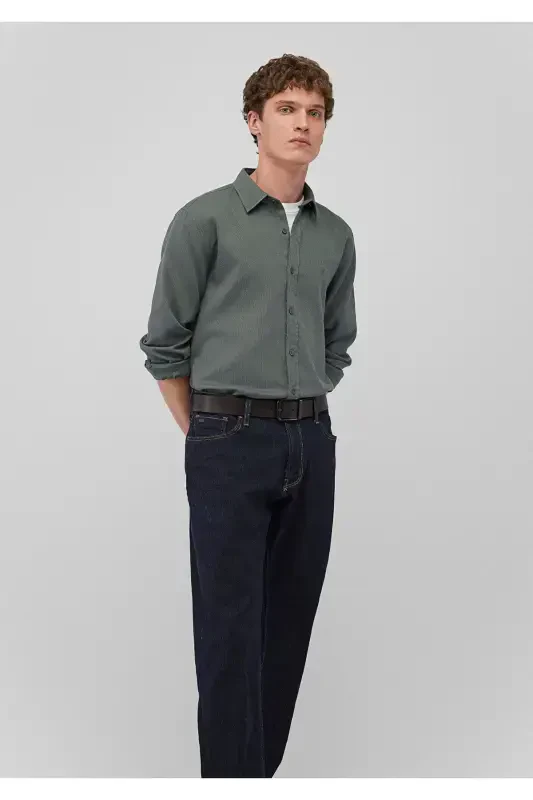 Men Green M0211091-85370 Honeycomb Fabric Shirt - 3