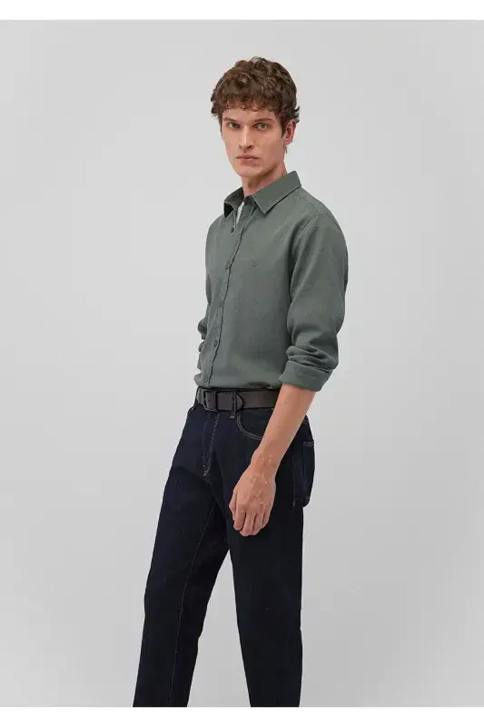 Men Green M0211091-85370 Honeycomb Fabric Shirt - 4