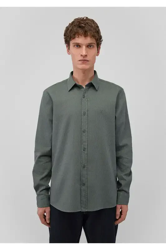 Men Green M0211091-85370 Honeycomb Fabric Shirt - 5