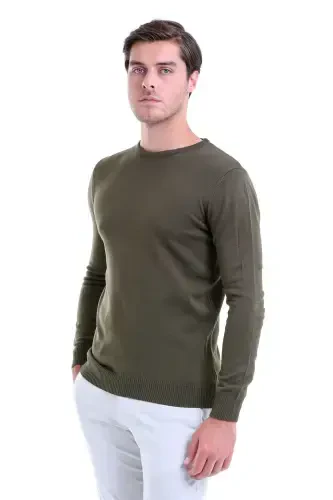 Men Green Regular Fit Plain Crew Neck Knitwear Ka - 1