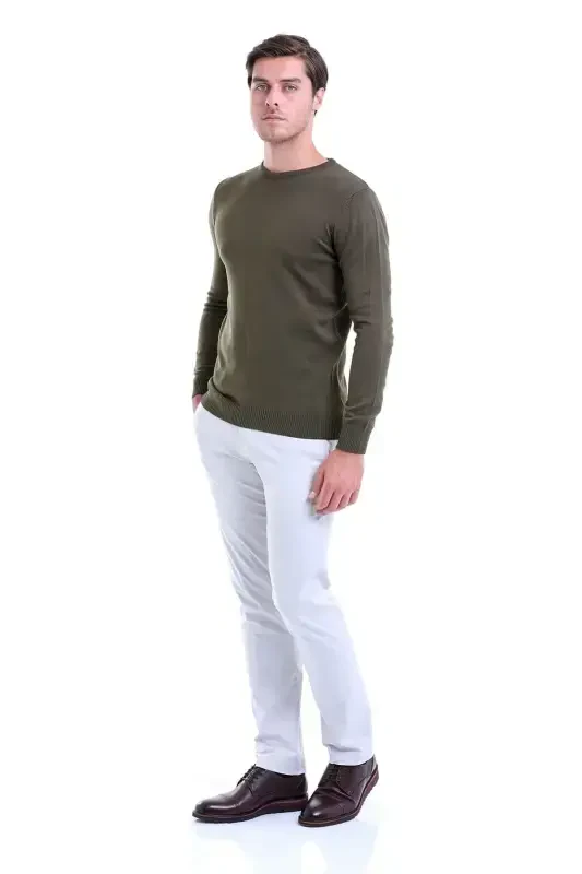 Men Green Regular Fit Plain Crew Neck Knitwear Ka - 3