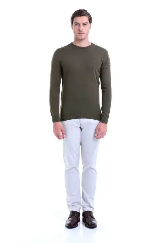 Men Green Regular Fit Plain Crew Neck Knitwear Ka - 4
