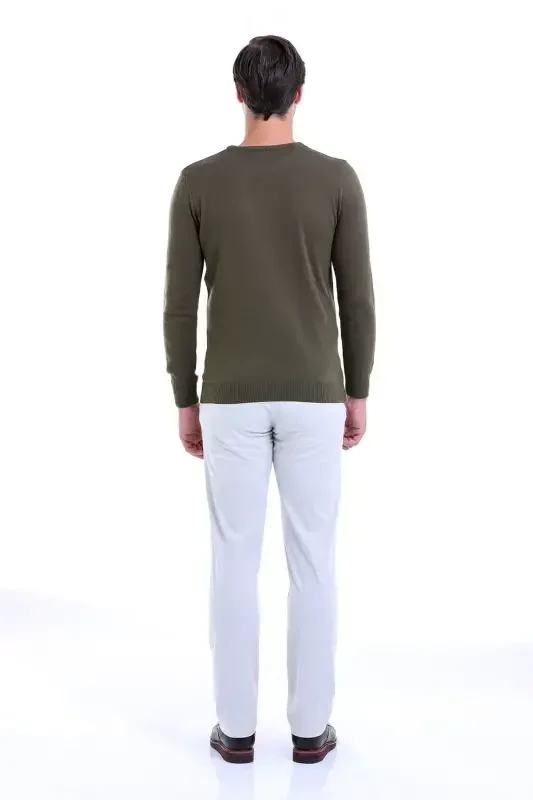 Men Green Regular Fit Plain Crew Neck Knitwear Ka - 6