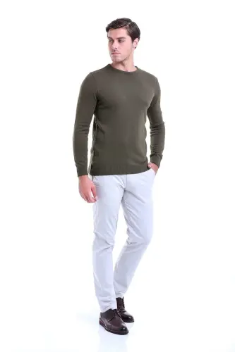 Men Green Regular Fit Plain Crew Neck Knitwear Ka - HATEMOĞLU (1)