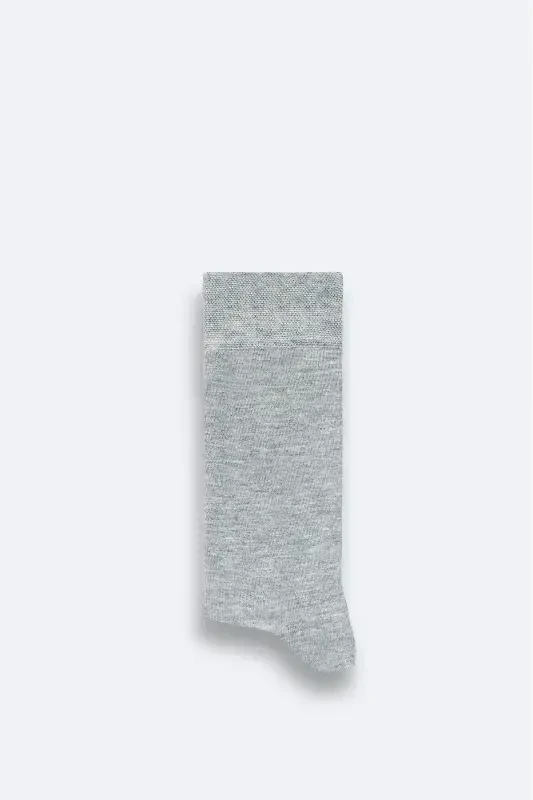Men Grey Plain Bamboo Sock B008505-Grey - 1