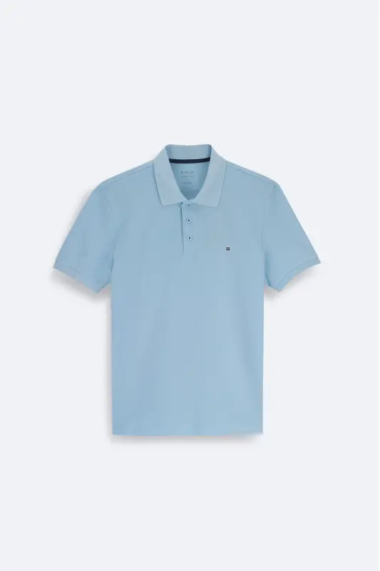 Men Light Blue Basic Cotton Polo Neck T-shirt E001004-Light Blue - 8