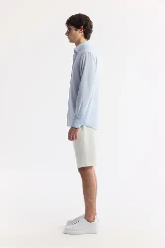 Men Light Blue Button-Down Collar Easy Iron Sh - 3