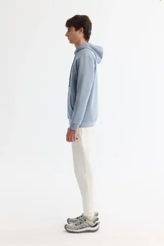 Men Light Blue Hooded Cotton Printed Elastane - 3