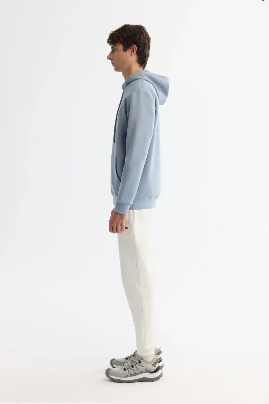Men Light Blue Hooded Cotton Printed Elastane - 3