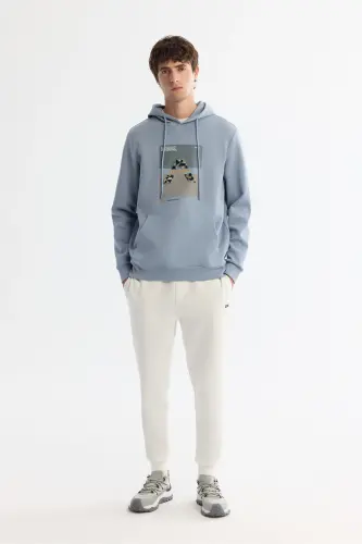 Men Light Blue Hooded Cotton Printed Elastane - 5