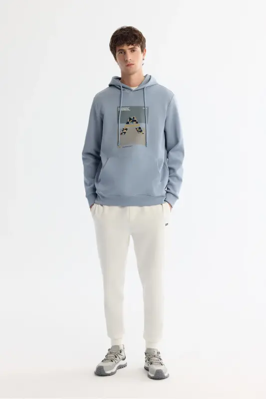 Men Light Blue Hooded Cotton Printed Elastane - 5